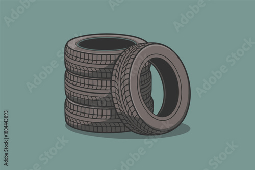 Illustration of Stacked Car Tires, automotive service concept