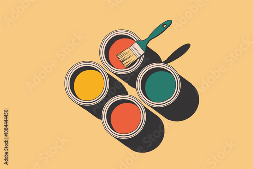 Creative Colors Paint Cans and Brush, art and creativity concept