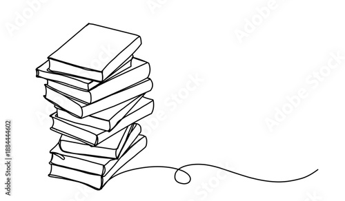 One continuous line banner of openflying books. Education and knowledge library concept in simple line style. 