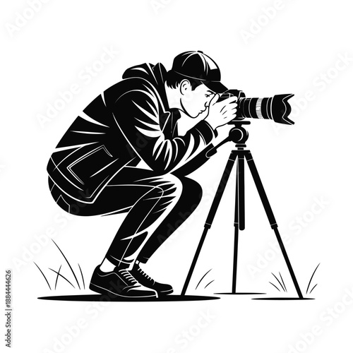 Photographer capturing a moment isolated on white background, Vector, illustration