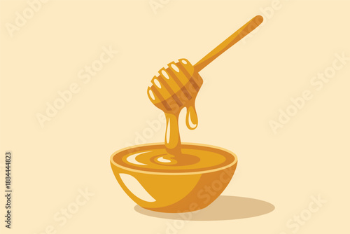 Golden Honey Dripping into a Bowl, natural food concept