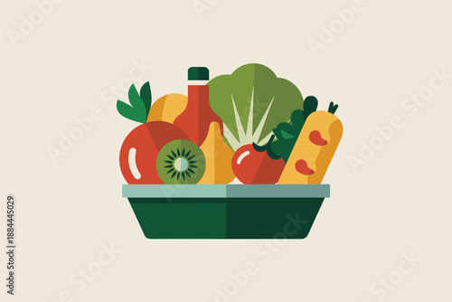 Colorful Basket of Fresh Fruits and Vegetables, healthy lifestyle concept