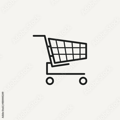 This silhouette icon illustrates a shopping basket placed on a wheeled cart, representing shopping, retail activity, and consumer purchasing