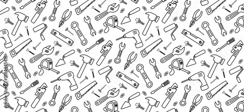 repair tools seamless patern doodle hand drawing drawn sketch cute engineer mechanic