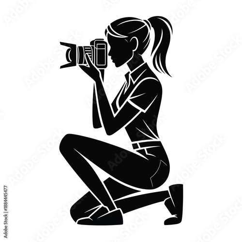 Woman photographer capturing a moment isolated on white background, Vector, illustration
