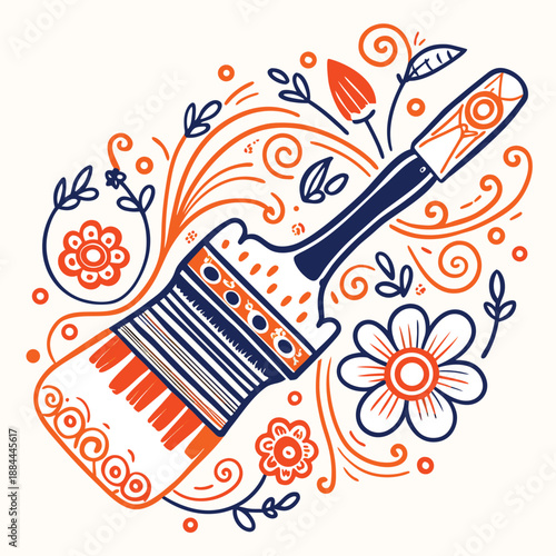 Colorful pop art explosion vector illustration featuring a funky disco guitar and floral sun patterns for a retro musical party banner design