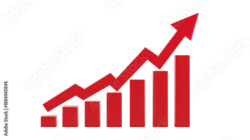 Rising bar chart, red arrow, upward trend, business growth, financial success, isolated on transparency background, symbolizing positive progress and achievement