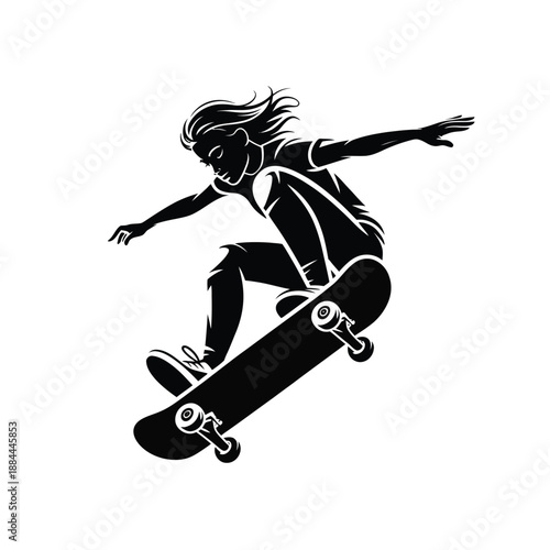 Skateboarder performing a trick isolated on white background, Vector, illustration