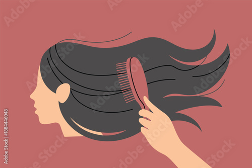 Woman Brushing Her Long Hair, personal grooming concept