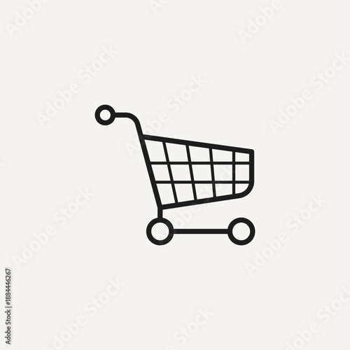 This silhouette icon illustrates a shopping basket placed on a wheeled cart, representing shopping, retail activity, and consumer purchasing