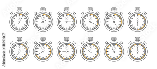 Minimalist outline stopwatches illustration showing different time measurements and progress