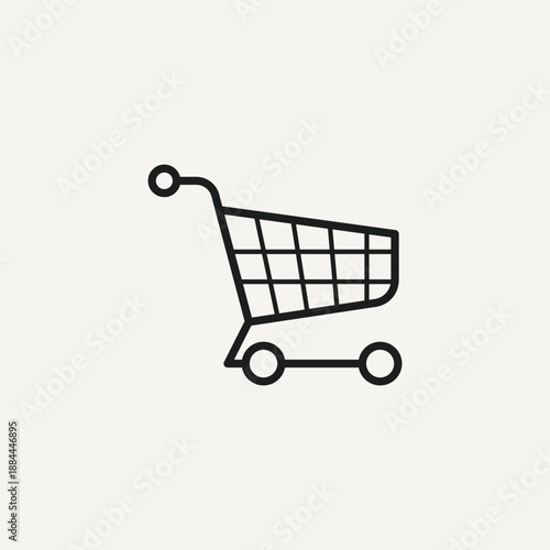 This silhouette icon illustrates a shopping basket placed on a wheeled cart, representing shopping, retail activity, and consumer purchasing