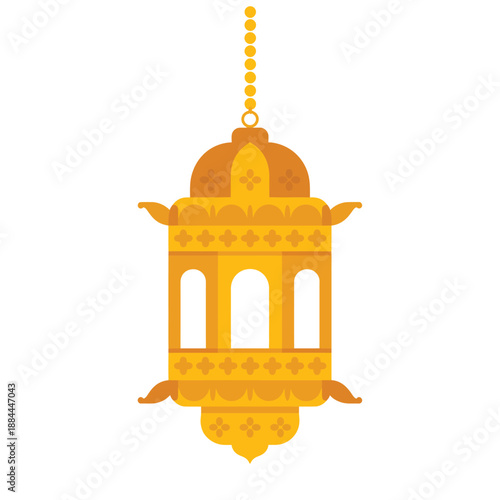 Intricate golden hanging lantern isolated on white background, Vector, illustration