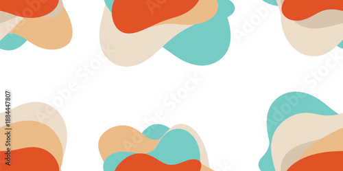 Abstract colorful shapes in orange blue and beige on white background in repeating pattern