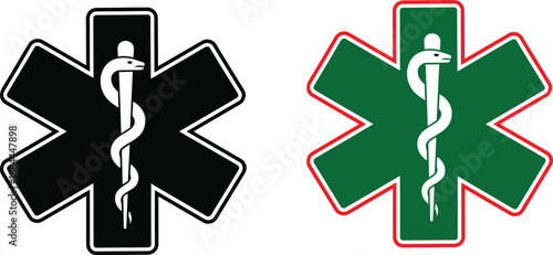 Two variations of the star of life symbol representing emergency medical services