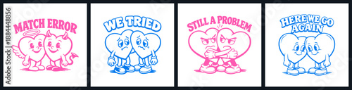 Awkward Relationship Moment Groovy Retro Heart Mascot Valentine Poster
