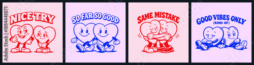 Playful Relationship Irony Groovy Retro Heart Mascot Valentine Poster