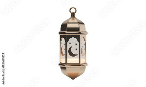 A beautifully designed gold lantern with crescent moon and star decorations on a transparent  background