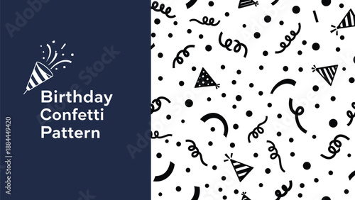 Black outline seamless birthday party confetti pattern 