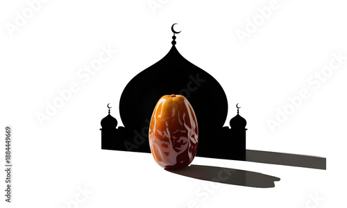 A silhouette of a mosque with a date in front of it on a transparent  background