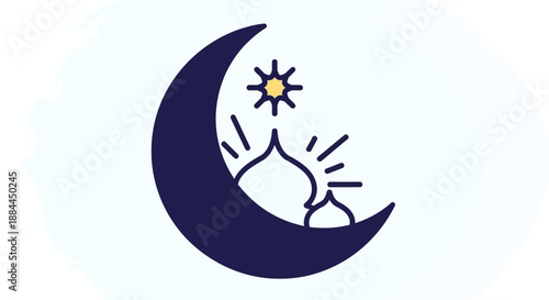 Crescent Moon with Sun Graphic.