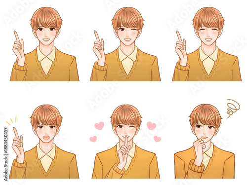 指示するイケメン大人男性のイラスト素材セット