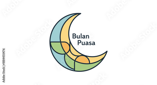 Crescent Moon with Bulan Puasa Text.