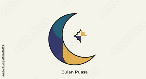 Crescent Moon with Star Illustration Design.