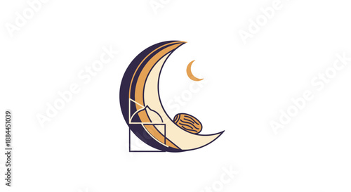 Crescent Moon with Coffee Cup Illustration.