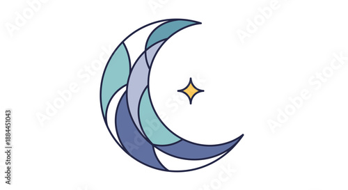 Crescent Moon with Star Illustration Design.