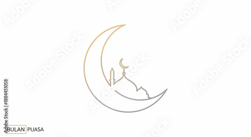 Simple Line Drawing of Person on Crescent Moon.