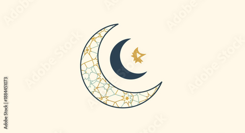Crescent Moon with Star Illustration Design.