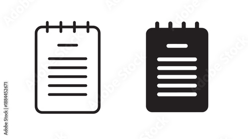 Two black notepad icons with lined pages on transparent background silhouette