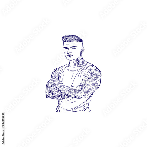 Muscular man with tattoos