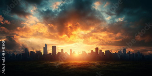 Energy transition investment trends in urban landscapes at sunrise captivating digital artwork from a city view