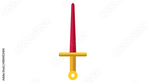Minimalist illustration of a red and yellow sword with a simple design.