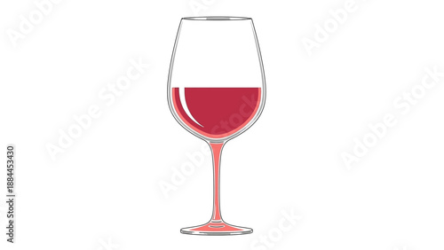 Illustration of a wine glass filled with red wine on a white background.