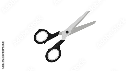 Black handled scissors with open blades isolated on white background.
