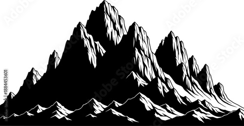 Craggy mountain peaks with high contrast detailed ridges silhouette vector