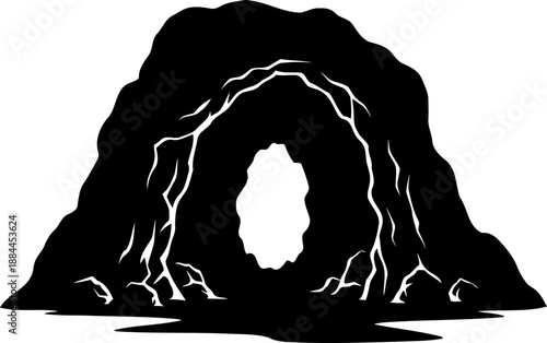 Dark cave entrance silhouette with rocky opening vector