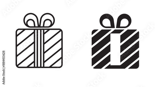 Two stylized gift boxes with ribbons distinct patterns on transparent background silhouette
