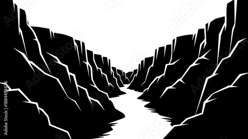 Deep canyon river valley silhouette landscape vector