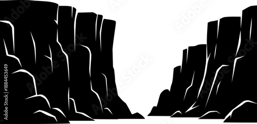 Deep canyon gorge with steep vertical rock cliffs silhouette vector