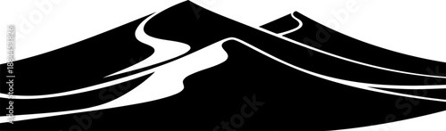 Desert sand dunes with winding crests and ridges silhouette vector