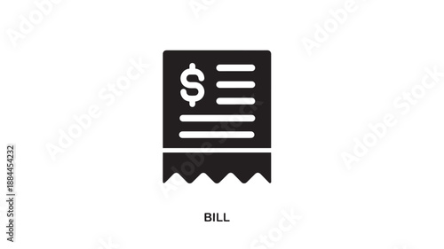 Black receipt icon with dollar sign lines and jagged edges on transparent background silhouette