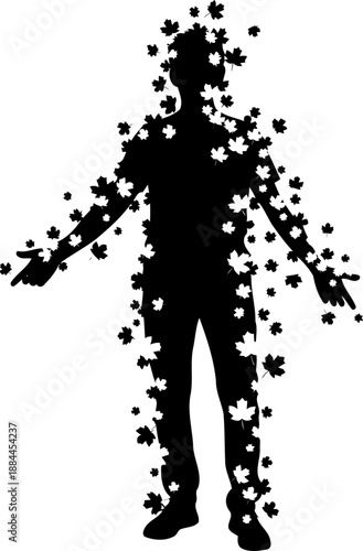 Human figure silhouette covered in maple leaves vector