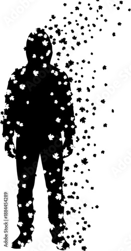 Human silhouette with blowing maple leaves concept vector