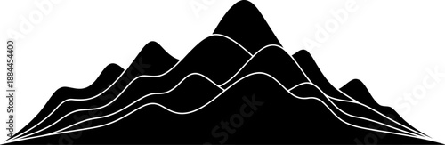 Layered mountain range with smooth rolling peaks silhouette vector