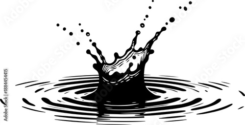 Liquid water splash silhouette with ripples and droplets vector