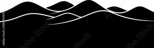 Minimalist black silhouette of rolling hills and sand dunes landscape vector